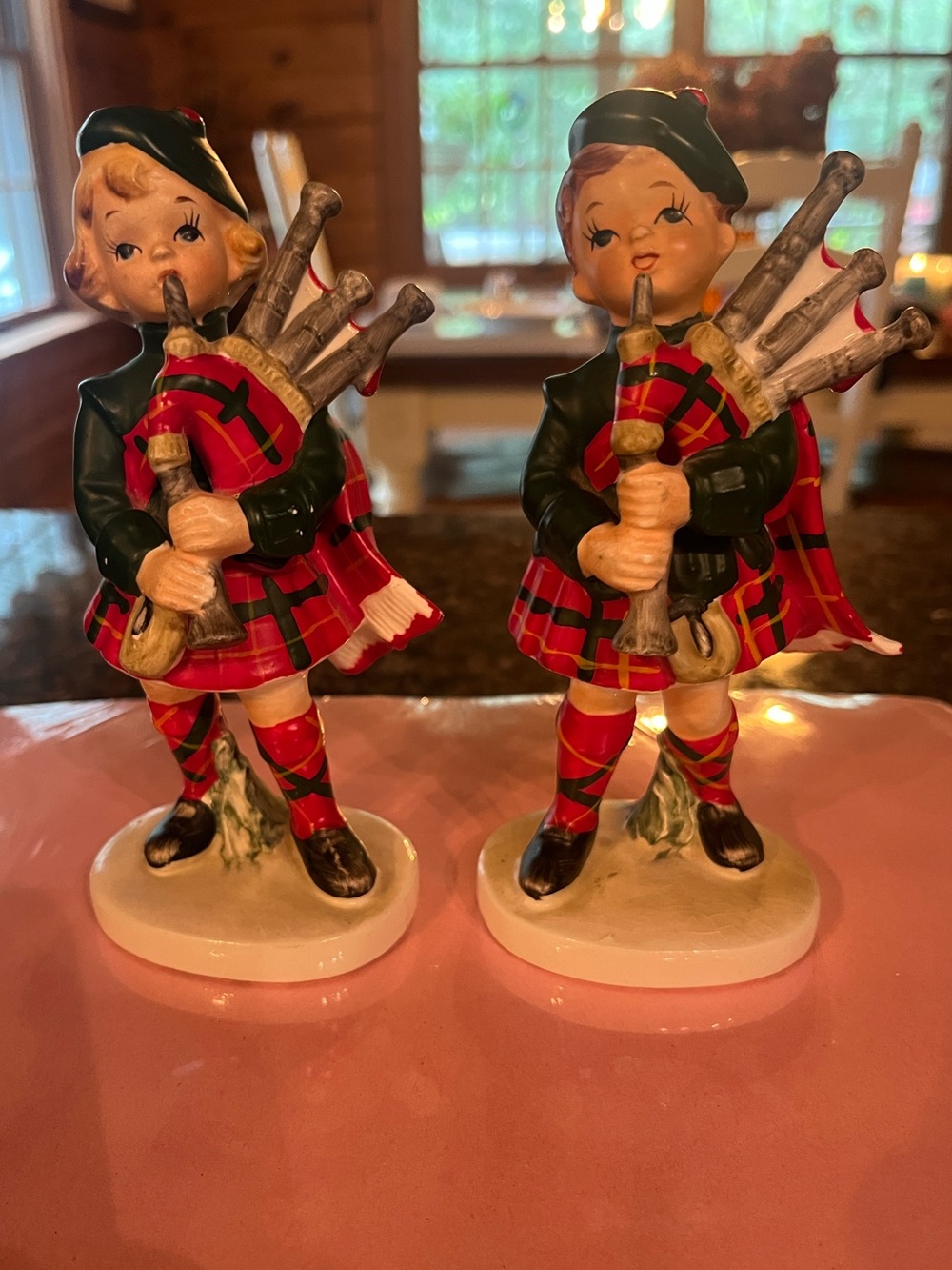 Vintage 1960’s Lefton Figurines Scottish Boy/girl bagpipers.